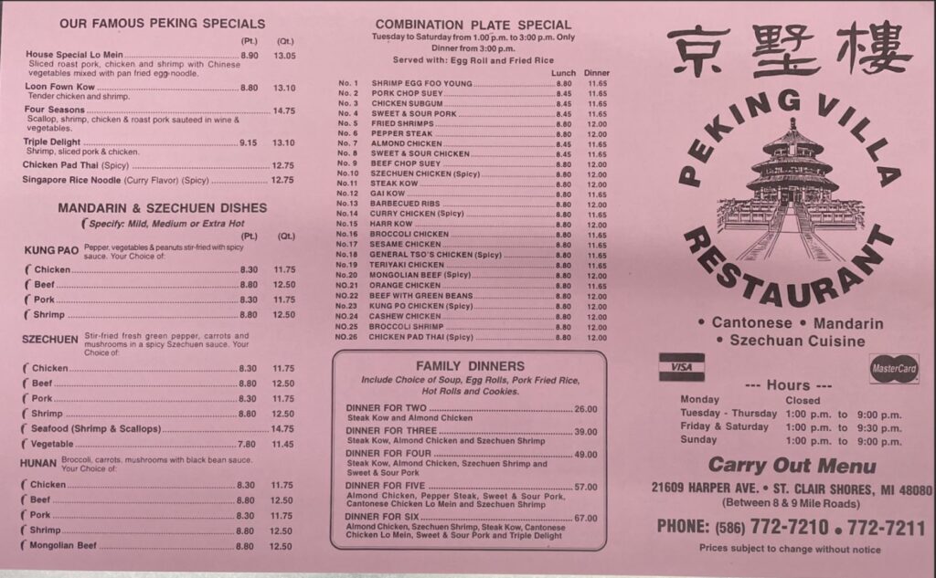 Peking Villa Menu 1